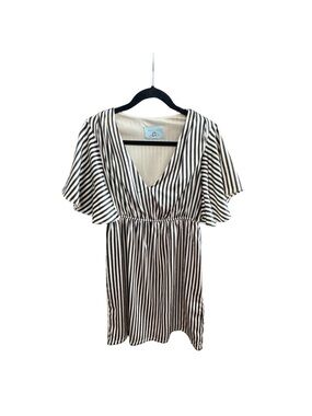 Judith March Black and Cream Striped V-Neck Dress
